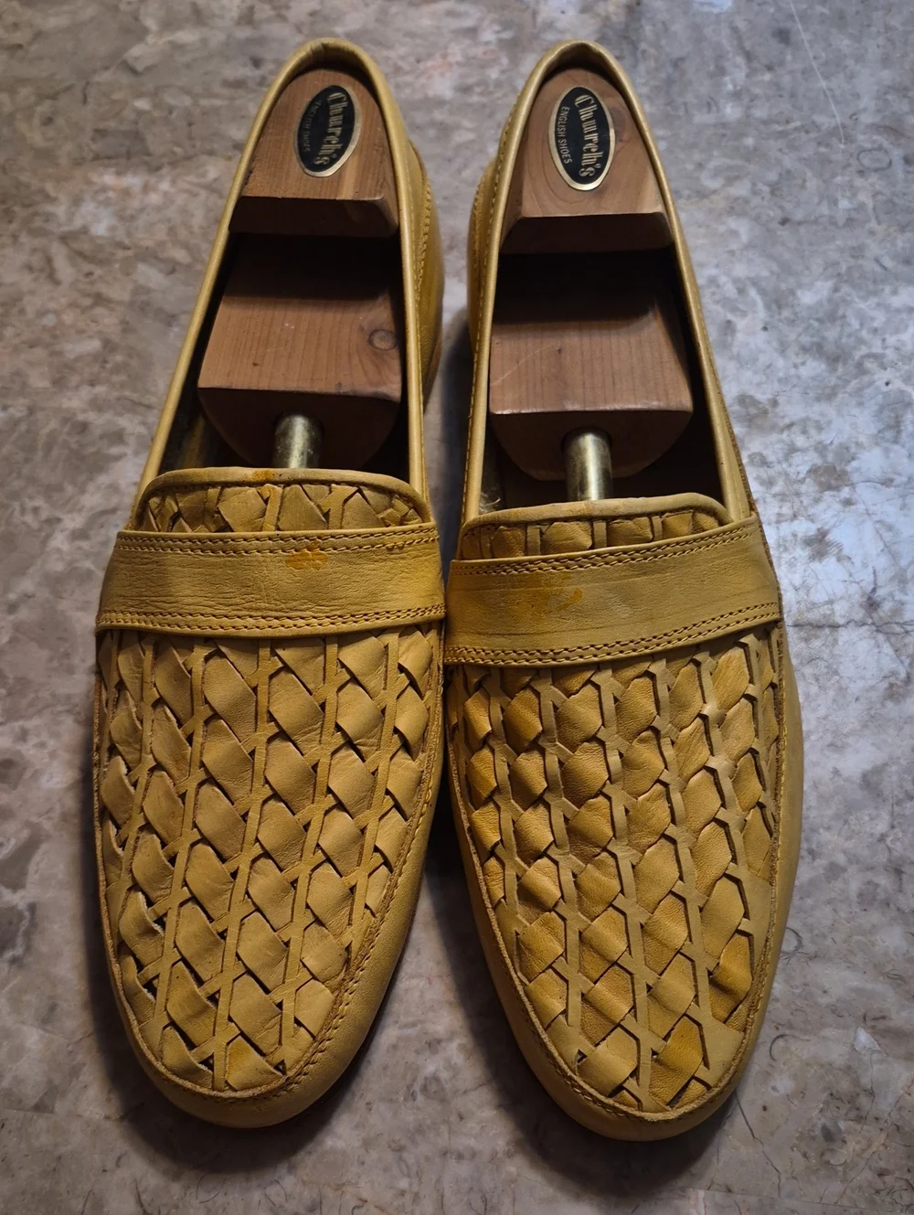 Men's Woven Leather Loafers in Mustard Yellow